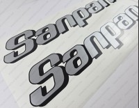 Sanpan Pontoon Boat Logo Silver Decal Set of 2 x 23"